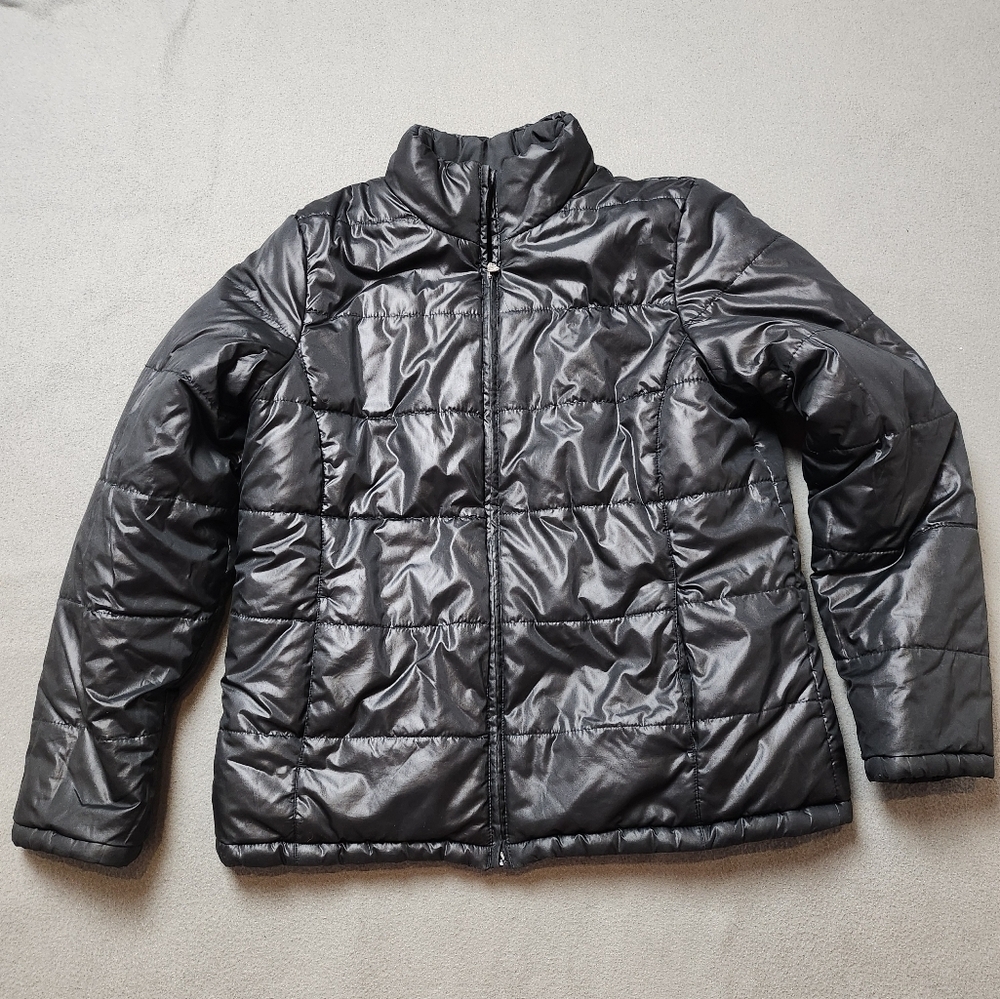 Faded Glory Reverable Puffer Jacket Sz Med Black Shiny Or Matte Finish
